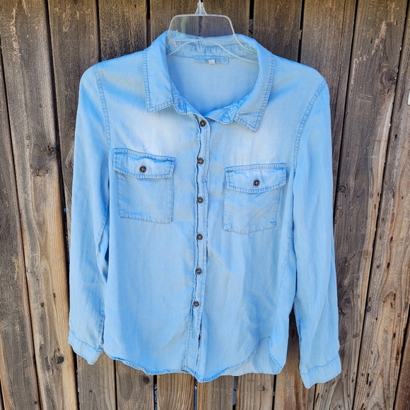 Love Tree Tops - Love Tree Sky Blue Denim Shirt Womens Size M